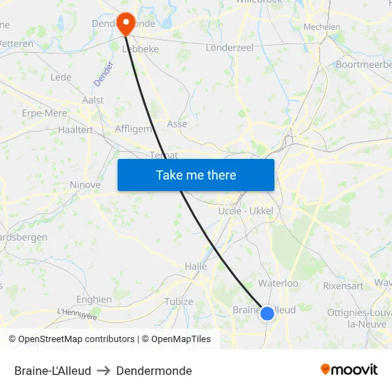 Braine-L'Alleud to Dendermonde map