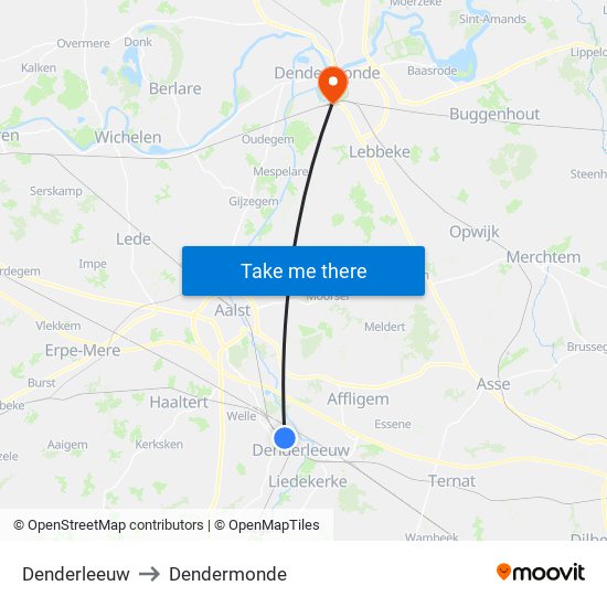 Denderleeuw to Dendermonde map
