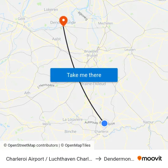 Charleroi Airport / Luchthaven Charleroi to Dendermonde map