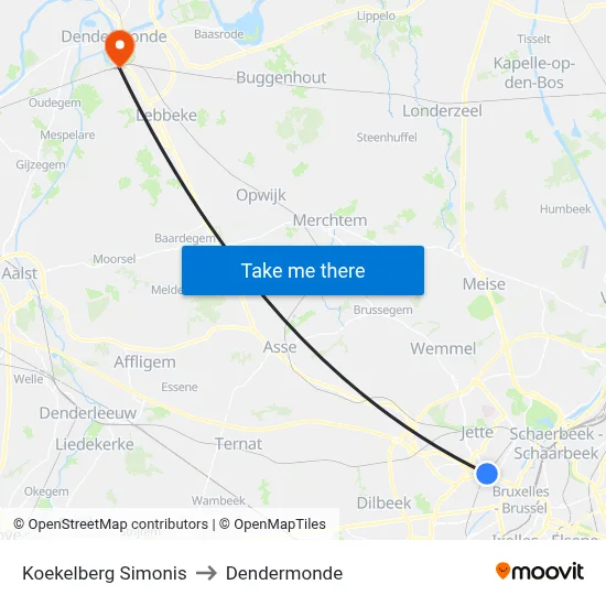 Koekelberg Simonis to Dendermonde map