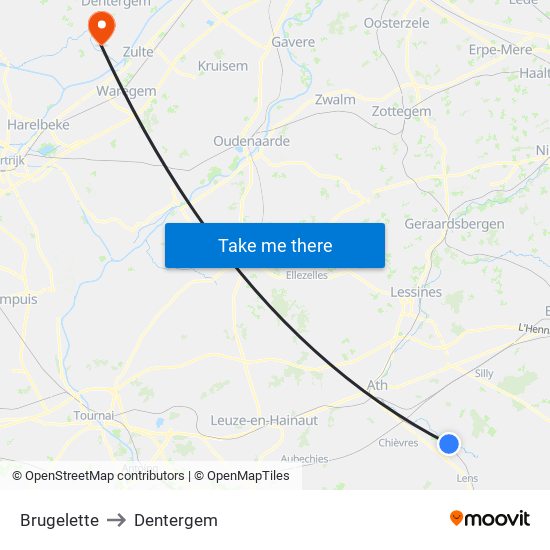 Brugelette to Dentergem map