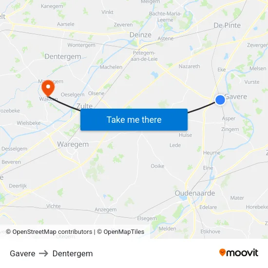 Gavere to Dentergem map