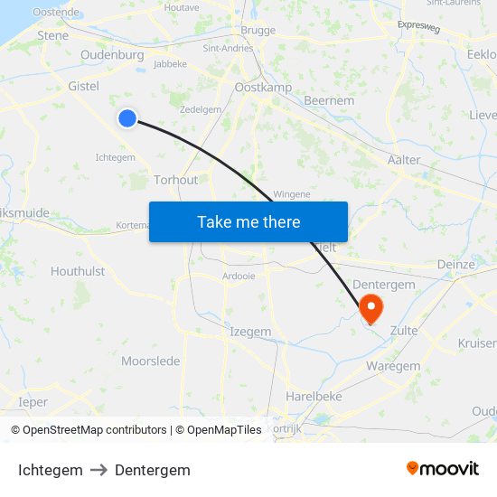 Ichtegem to Dentergem map