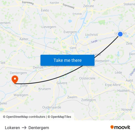 Lokeren to Dentergem map