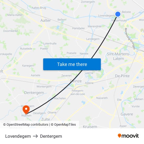 Lovendegem to Dentergem map