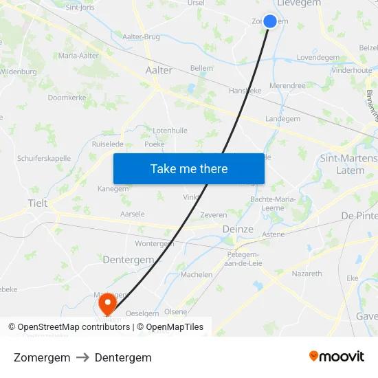 Zomergem to Dentergem map