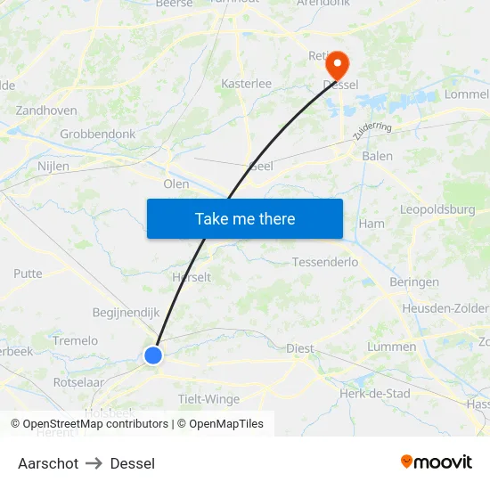 Aarschot to Dessel map
