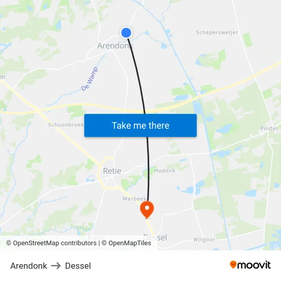 Arendonk to Dessel map
