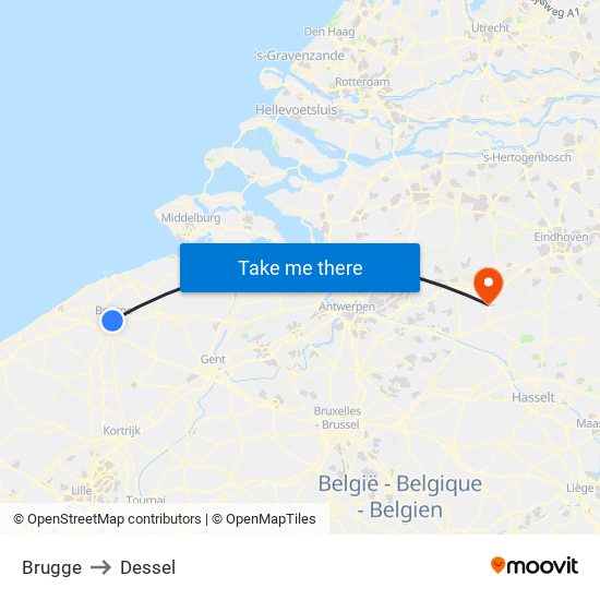 Brugge to Dessel map