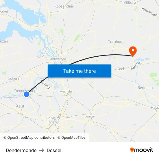 Dendermonde to Dessel map