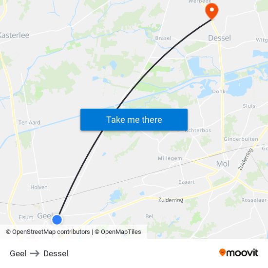 Geel to Dessel map