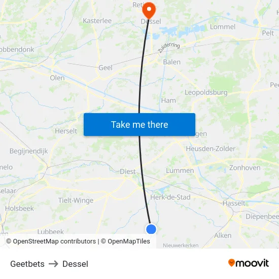 Geetbets to Dessel map