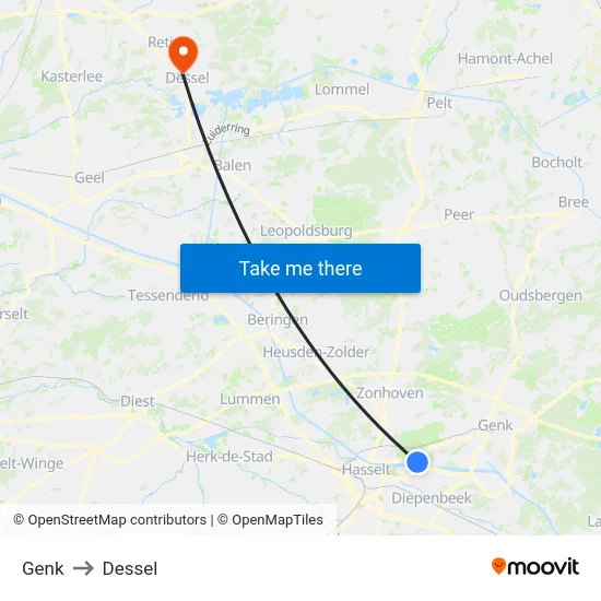 Genk to Dessel map