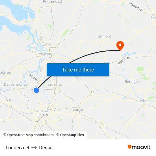 Londerzeel to Dessel map