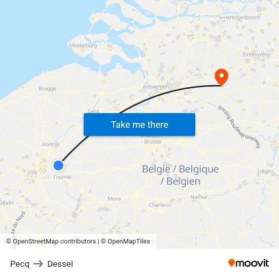 Pecq to Dessel map