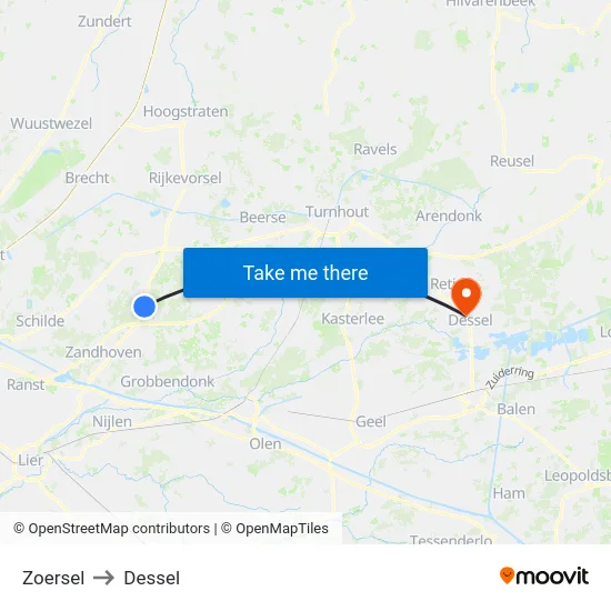 Zoersel to Dessel map