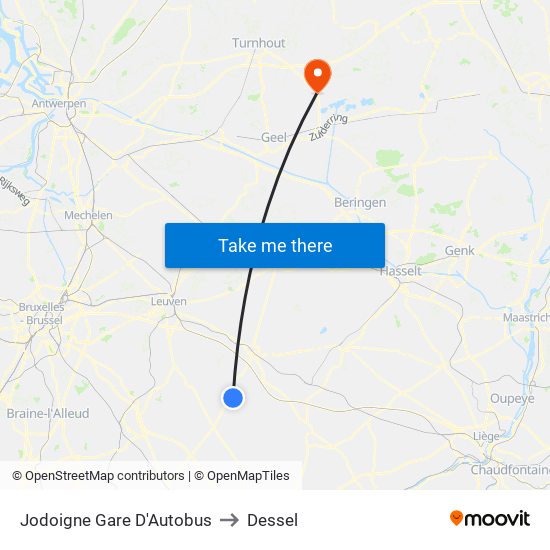 Jodoigne Gare D'Autobus to Dessel map