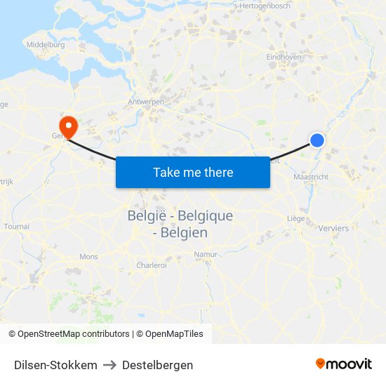 Dilsen-Stokkem to Destelbergen map