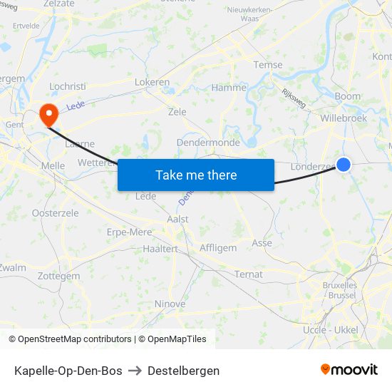 Kapelle-Op-Den-Bos to Destelbergen map