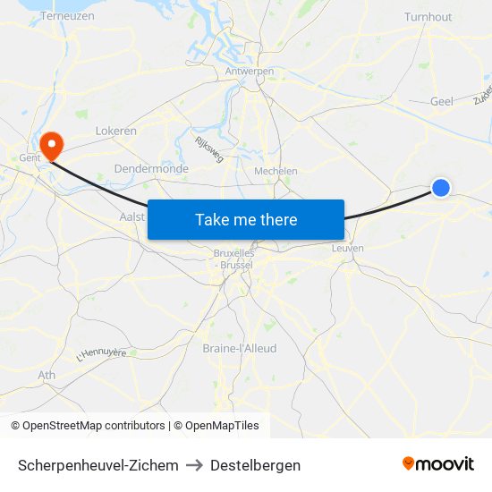 Scherpenheuvel-Zichem to Destelbergen map