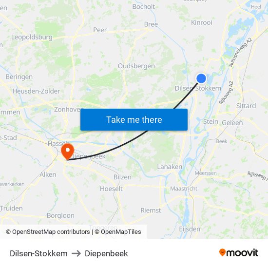 Dilsen-Stokkem to Diepenbeek map