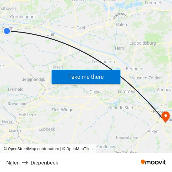 Nijlen to Diepenbeek map