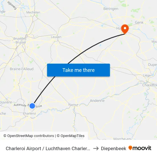 Charleroi Airport / Luchthaven Charleroi to Diepenbeek map