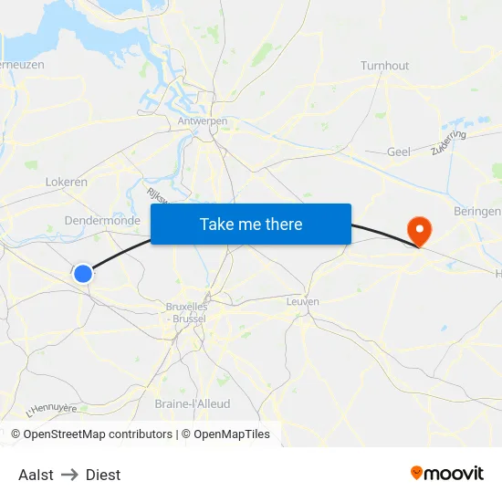 Aalst to Diest map