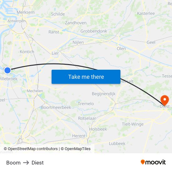 Boom to Diest map