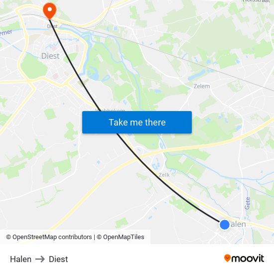 Halen to Diest map