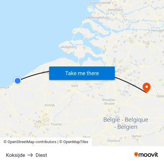 Koksijde to Diest map