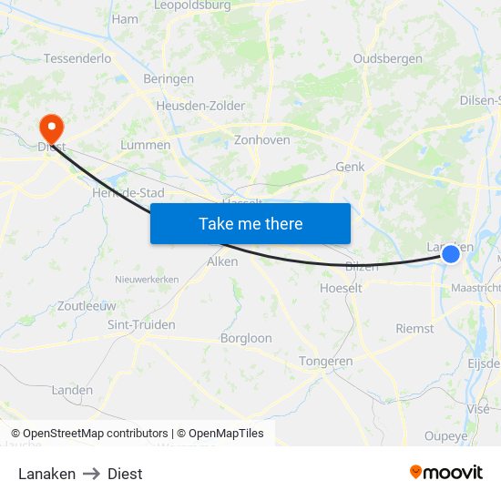 Lanaken to Diest map
