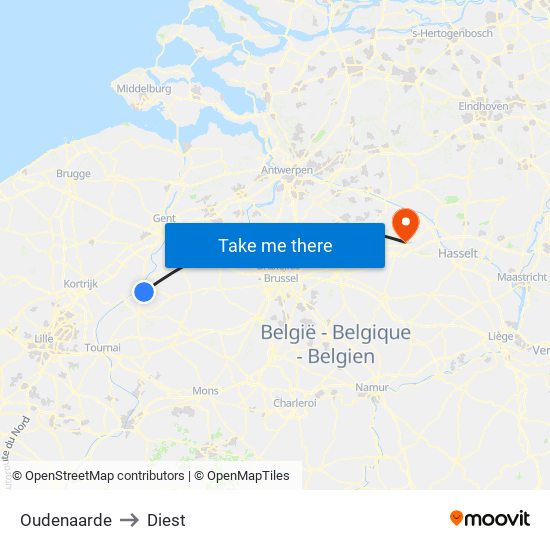 Oudenaarde to Diest map