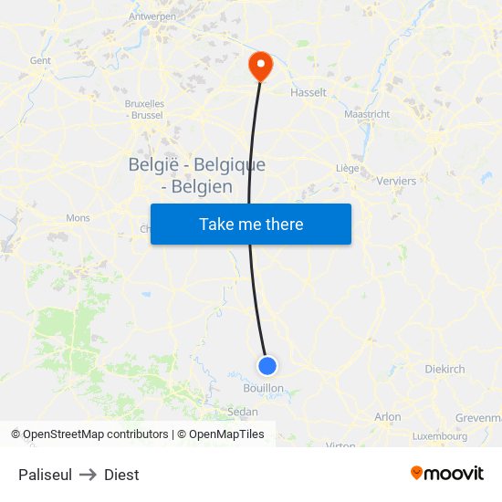 Paliseul to Diest map