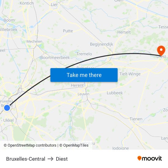 Bruxelles-Central to Diest map