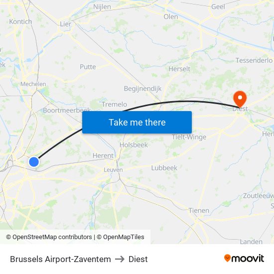 Brussels Airport-Zaventem to Diest map