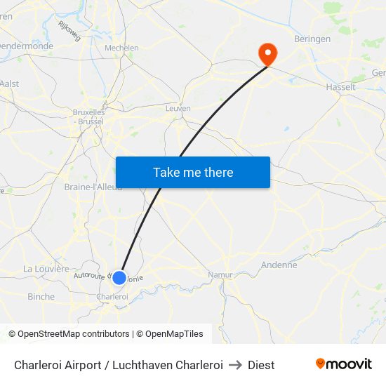 Charleroi Airport / Luchthaven Charleroi to Diest map