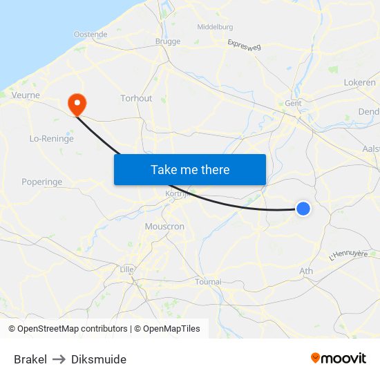 Brakel to Diksmuide map