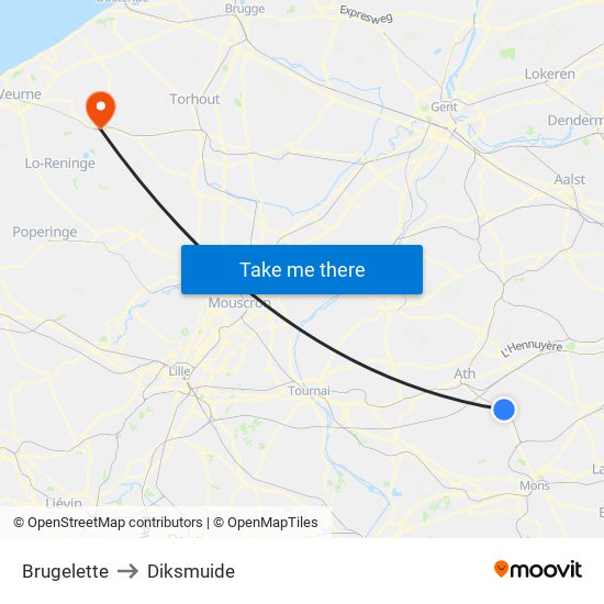 Brugelette to Diksmuide map