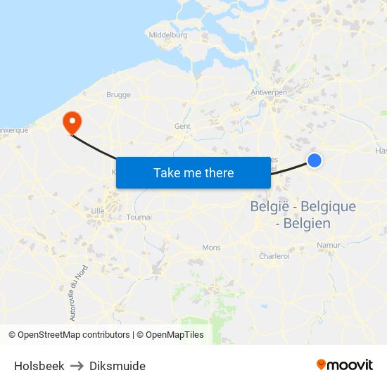 Holsbeek to Diksmuide map