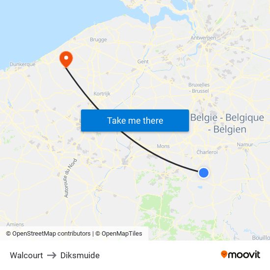 Walcourt to Diksmuide map