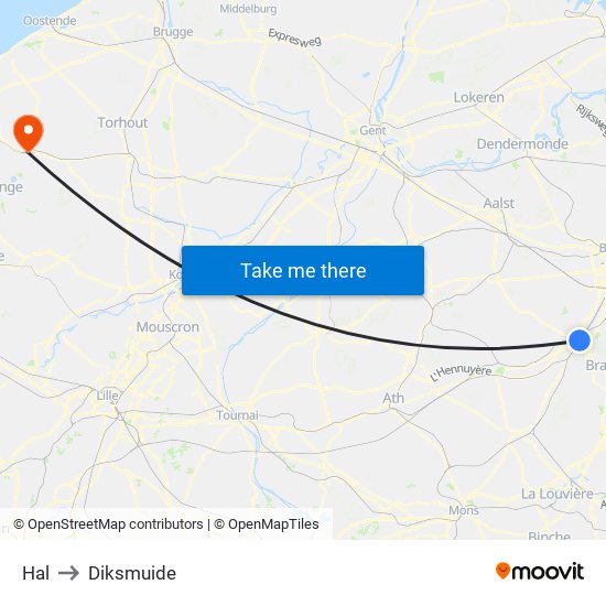 Hal to Diksmuide map