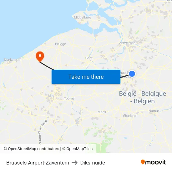 Brussels Airport-Zaventem to Diksmuide map