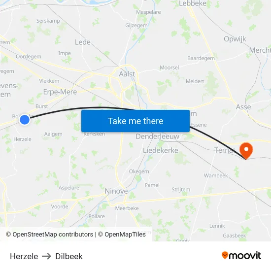 Herzele to Dilbeek map