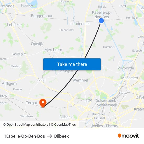 Kapelle-Op-Den-Bos to Dilbeek map