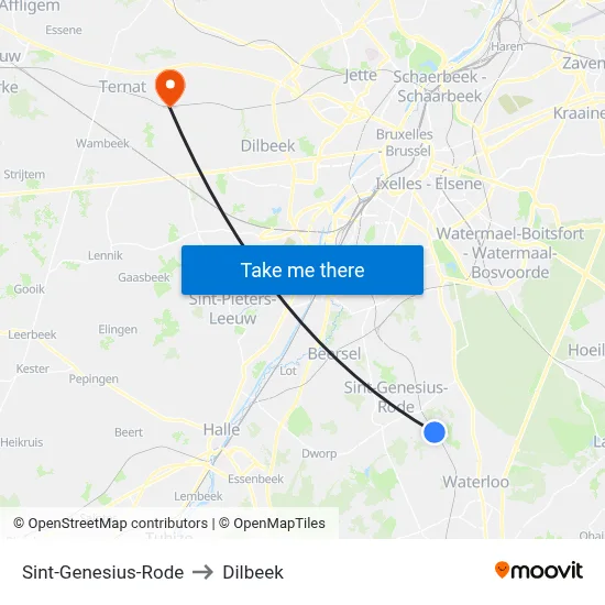 Sint-Genesius-Rode to Dilbeek map