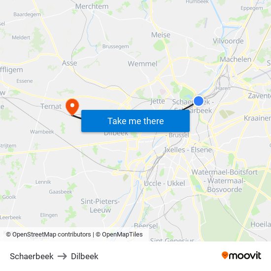 Schaerbeek to Dilbeek map