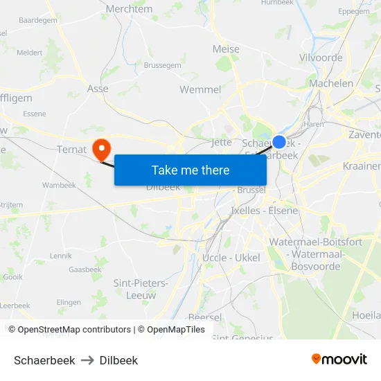Schaerbeek to Dilbeek map