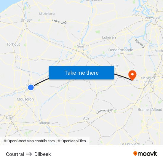 Courtrai to Dilbeek map