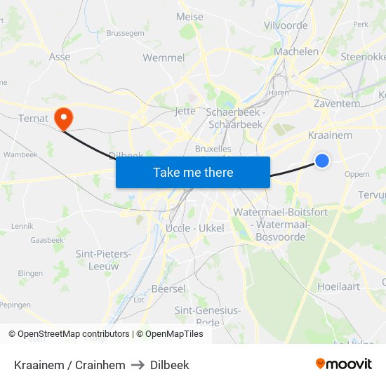 Kraainem / Crainhem to Dilbeek map